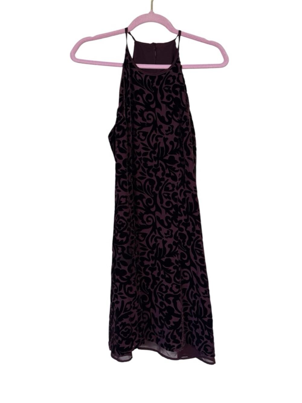 Vintage 90s Purple Velvet Burnout Halter Mini Dress Womens M Y2K Goth Grunge